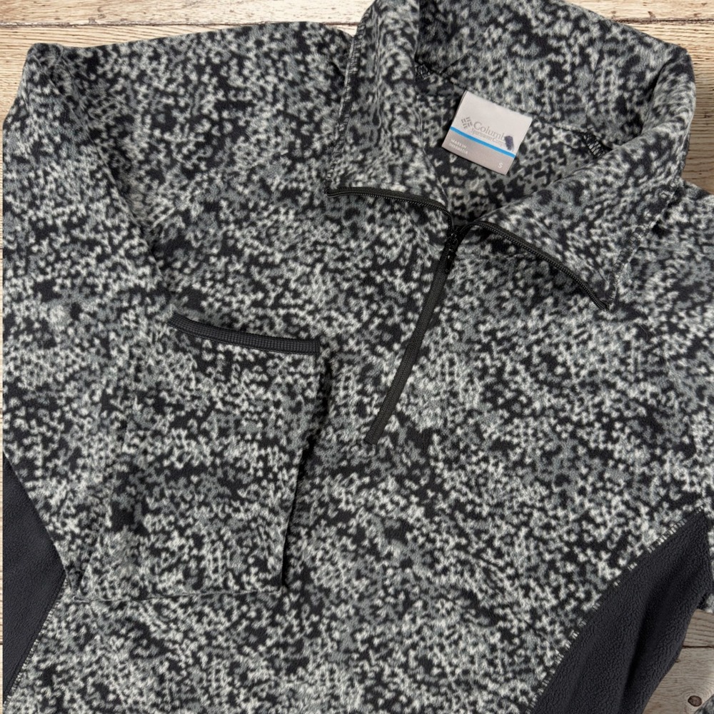 COLUMBIA Womens Fleece 1/4 Zip Long Sleeve‎ Pullover Top Size S Black Gray Print